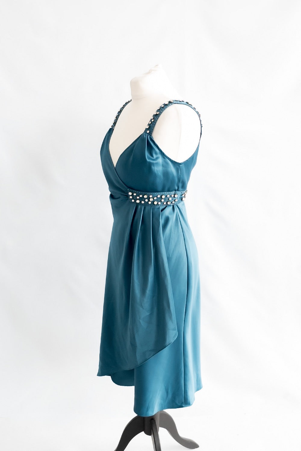 AMANDA WAKELEY Elements Green Jewelled Detail Satin Wrap Dress UK 10