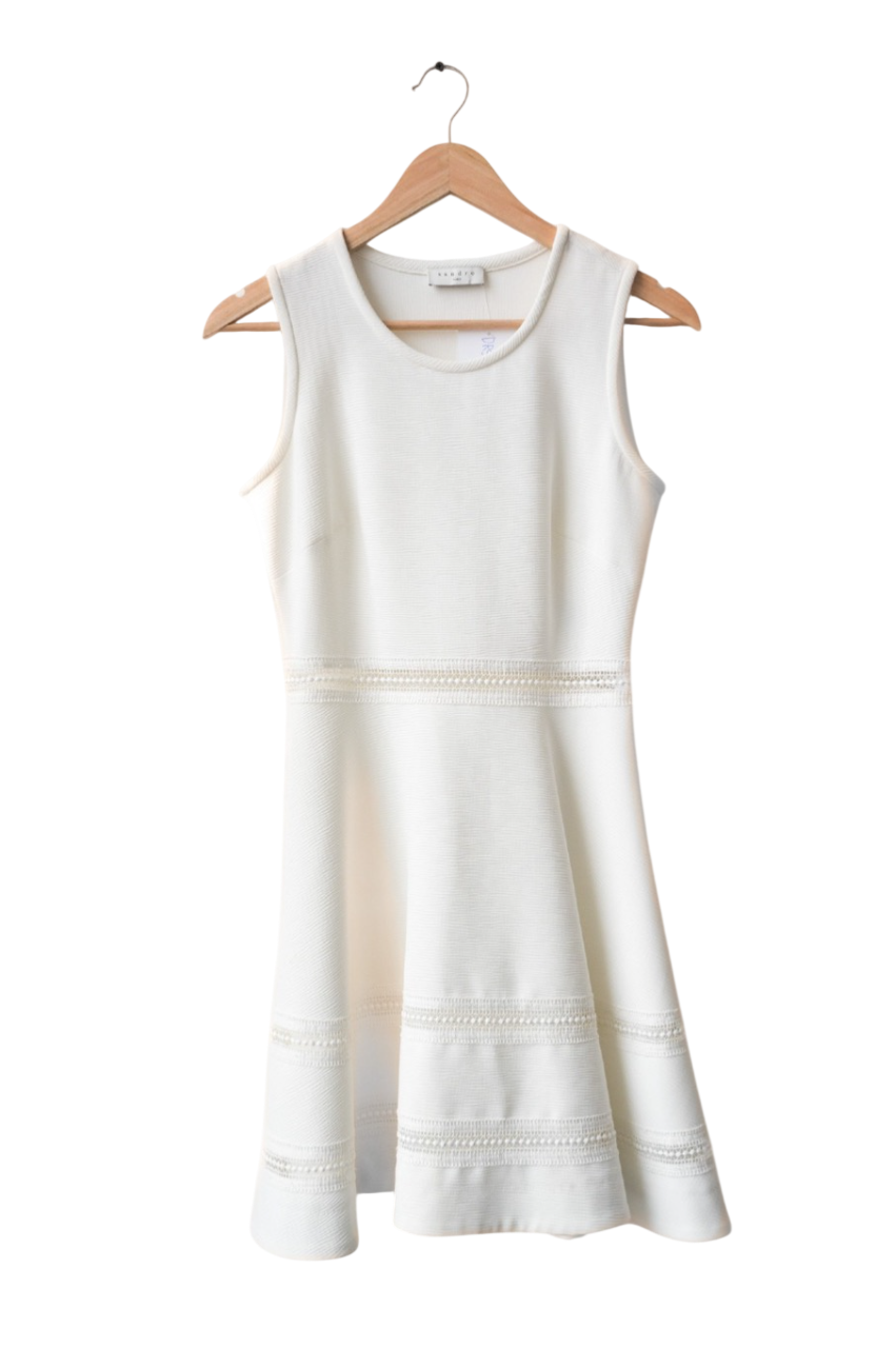 Sandro White Fit & Flare lace inset dress Dress UK 8