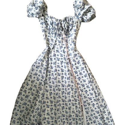 House of CB White /blue Tallulah Floral-print Stretch-cotton Blend Midi Dress UK M