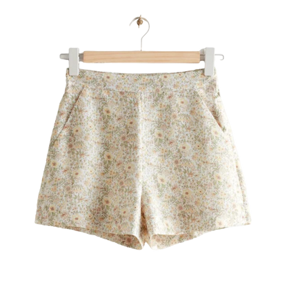& Other Stories Cream / Green Floral Print Shorts UK 6