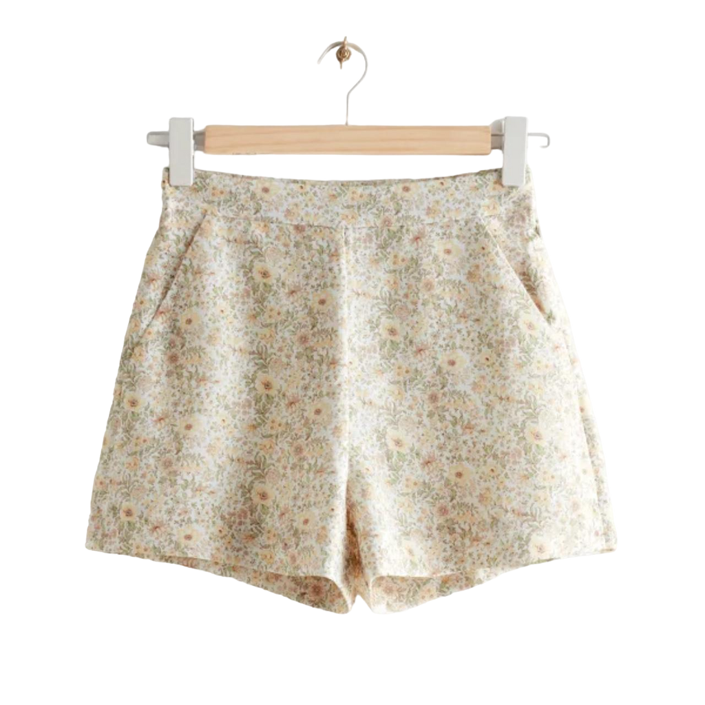 & Other Stories Cream / Green Floral Print Shorts UK 6