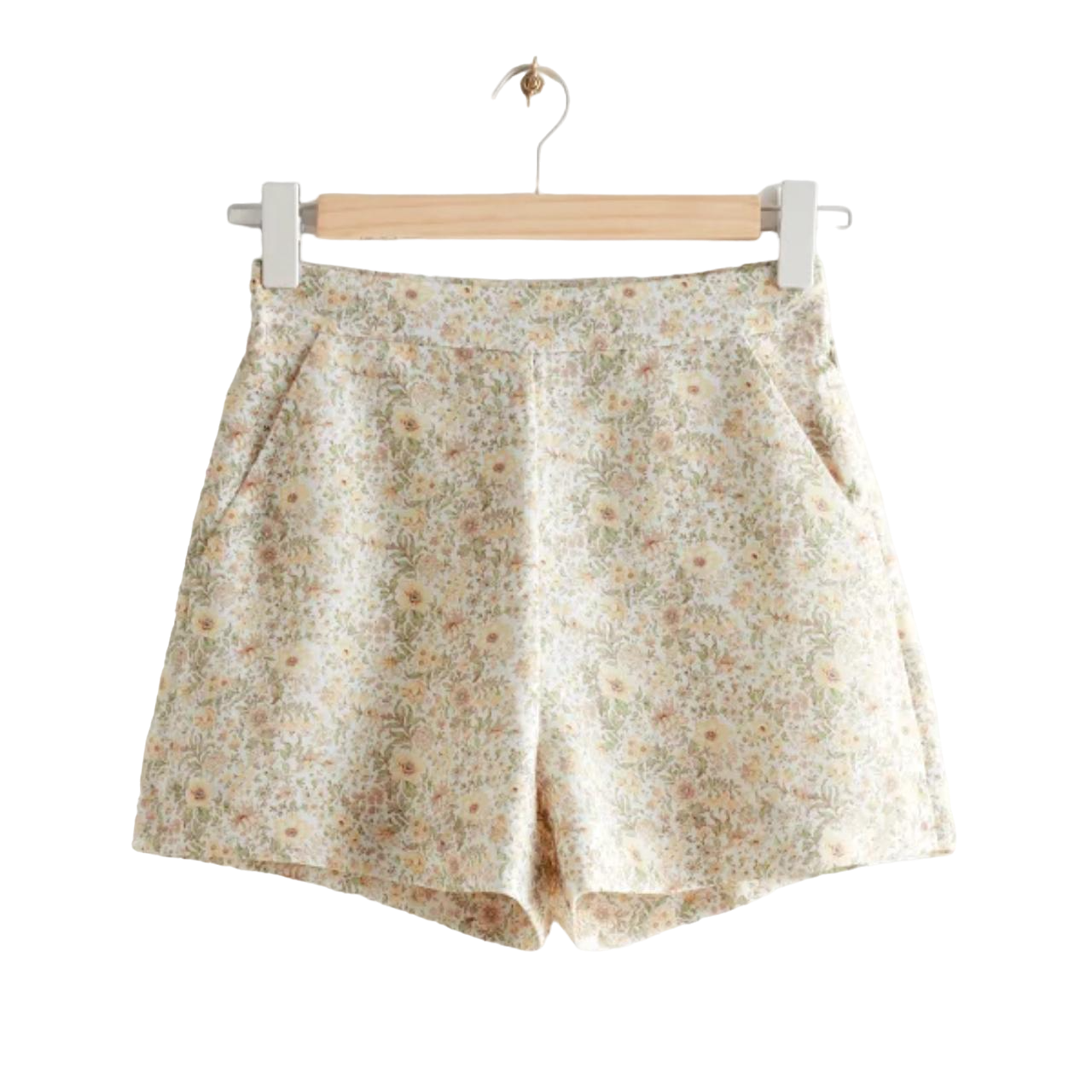 & Other Stories Cream / Green Floral Print Shorts UK 6