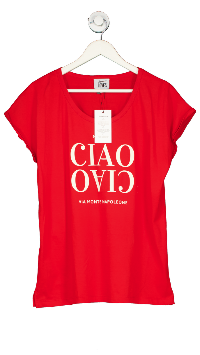 Eleven Loves Red Ciao Ciao Perfect Roll Sleeve T-shirt UK L