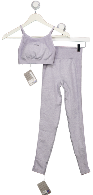 GYMSHARK Pale Lilac Marl Flex Strappy Sports Bra And Leggings Set UK XS