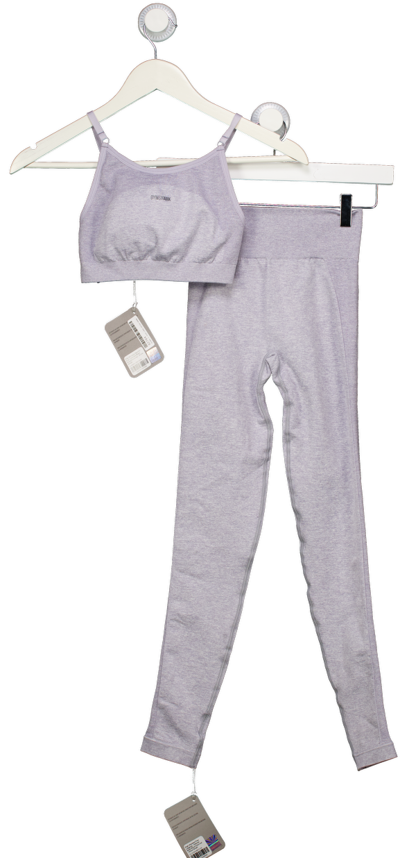 GYMSHARK Pale Lilac Marl Flex Strappy Sports Bra And Leggings Set UK XS
