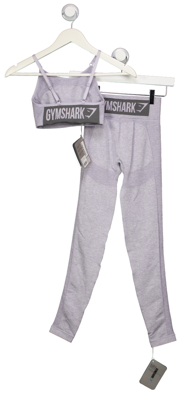 GYMSHARK Pale Lilac Marl Flex Strappy Sports Bra And Leggings Set UK XS