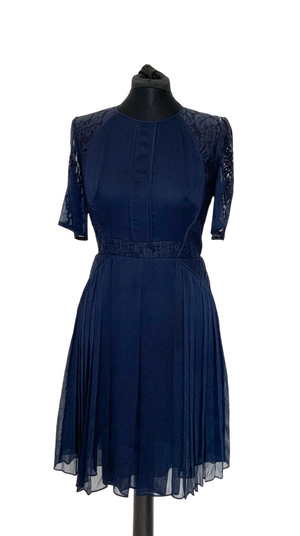 Whistles Navy Blue Lace Detail Pleated Mini Dress UK 10