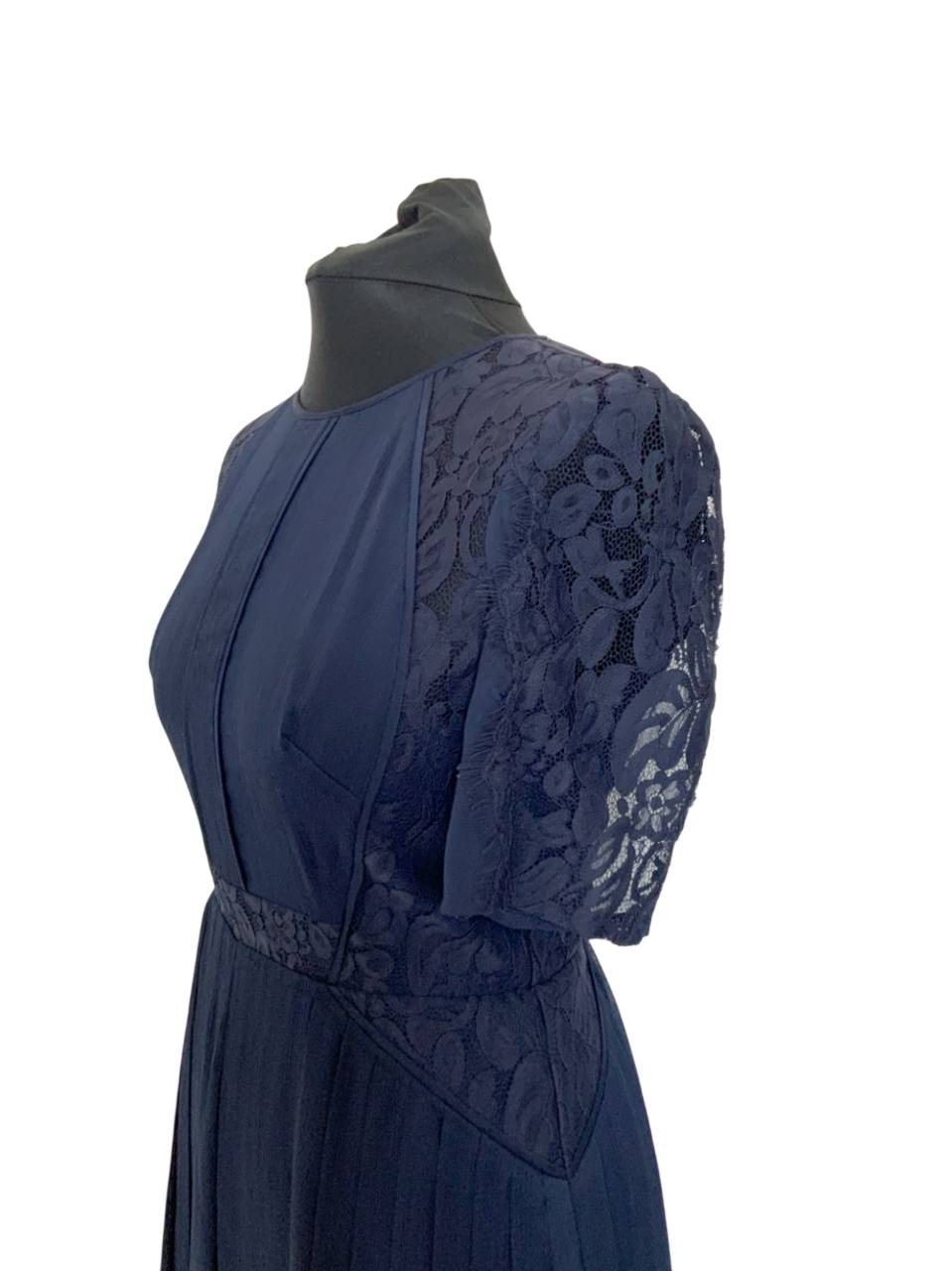 Whistles Navy Blue Lace Detail Pleated Mini Dress UK 10