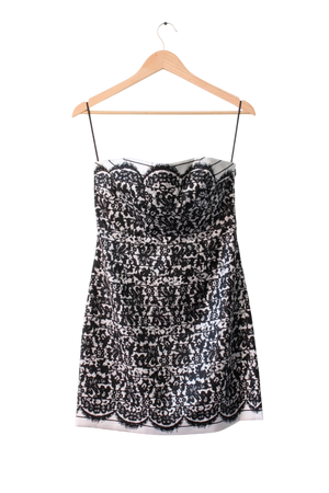 Tibi White Silk Lace Print Bandeau Mini Dress US6