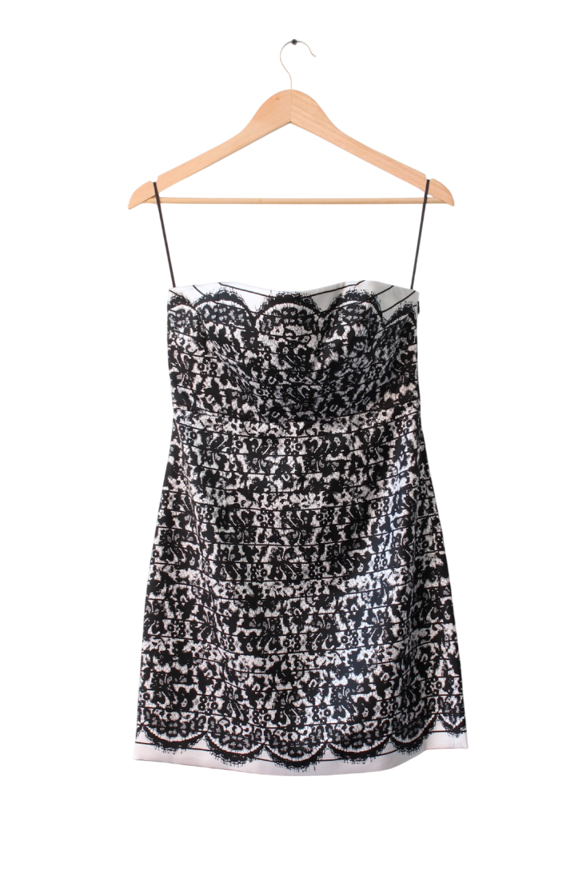 Tibi White Silk Lace Print Bandeau Mini Dress US6