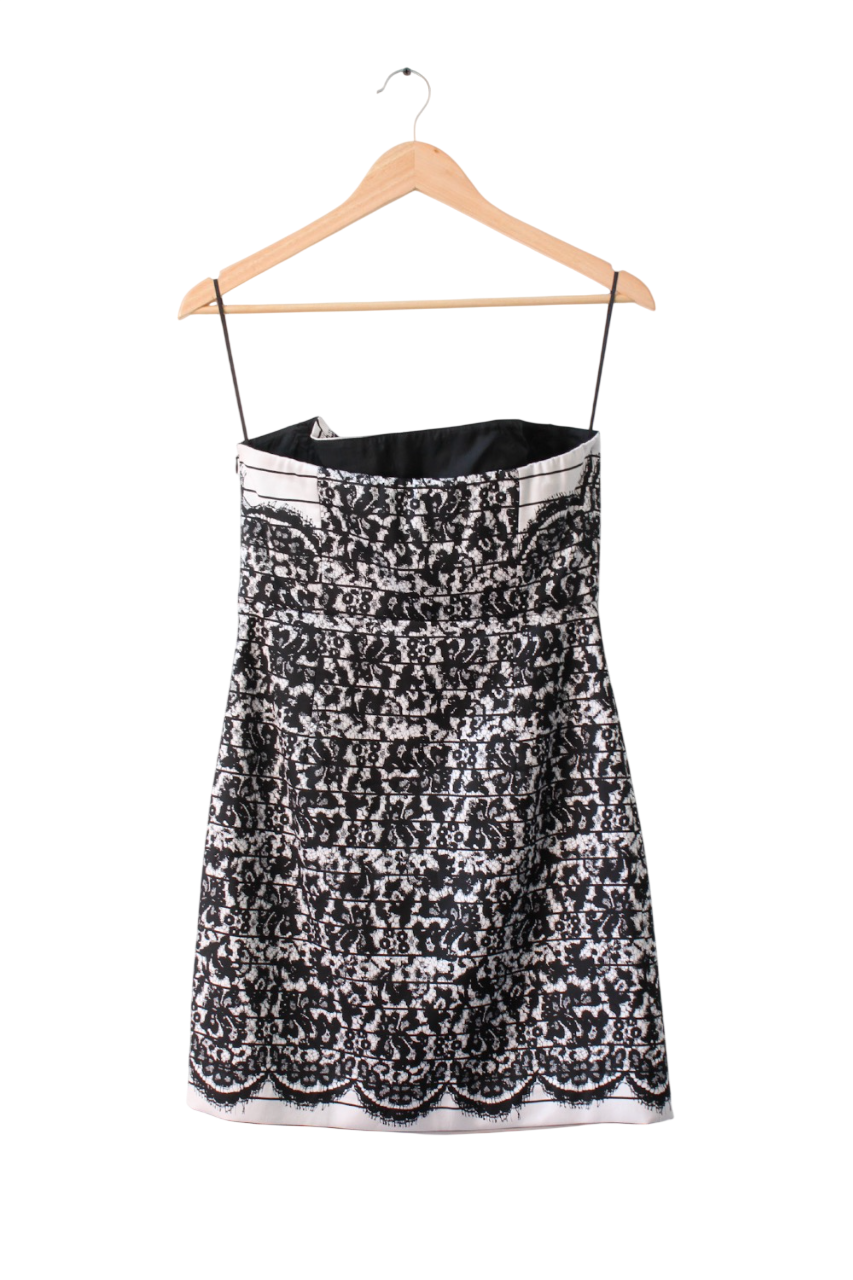 Tibi White Silk Lace Print Bandeau Mini Dress US6