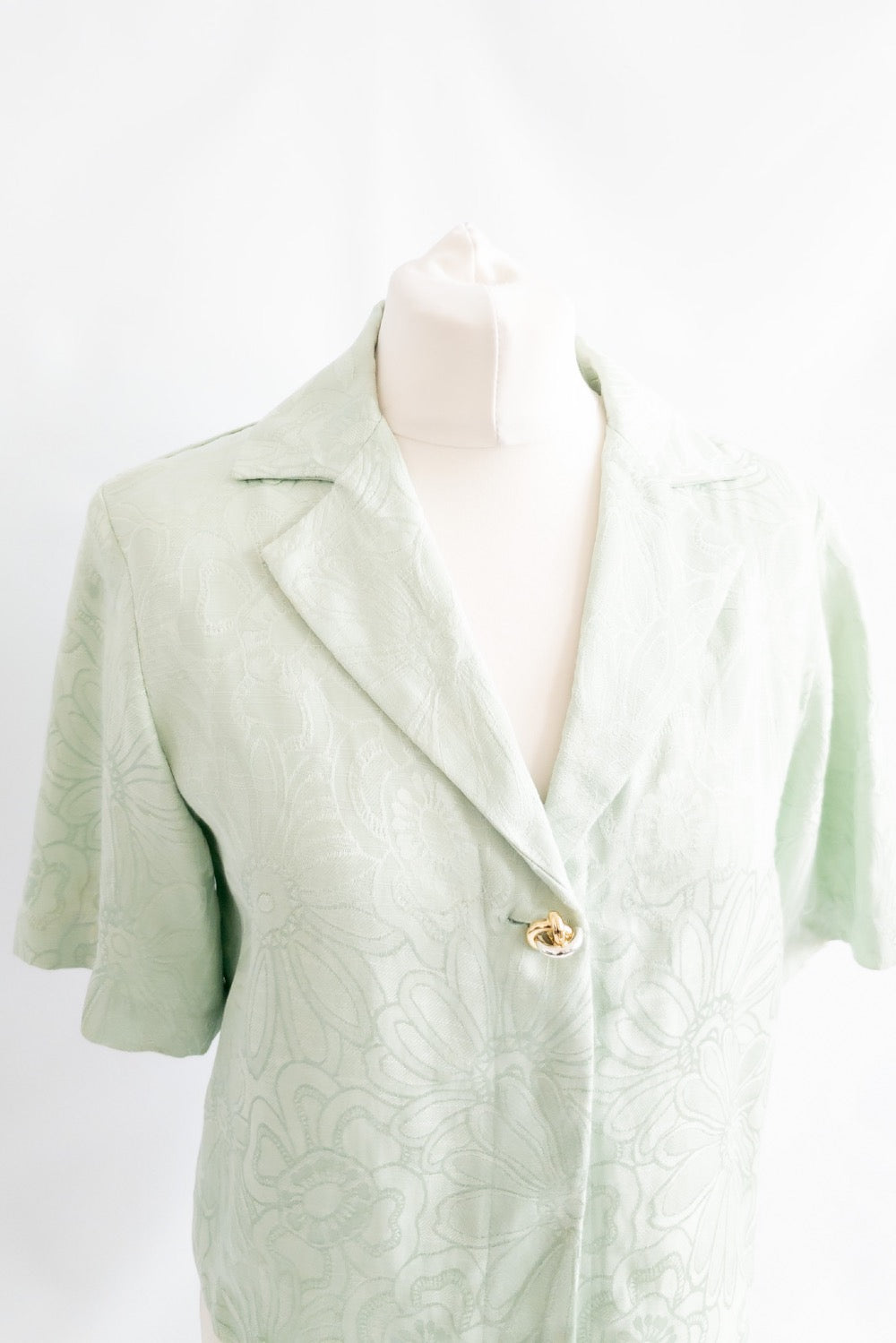 Sandro Ameline Mint Green cropped jacquard woven shirt UK 8