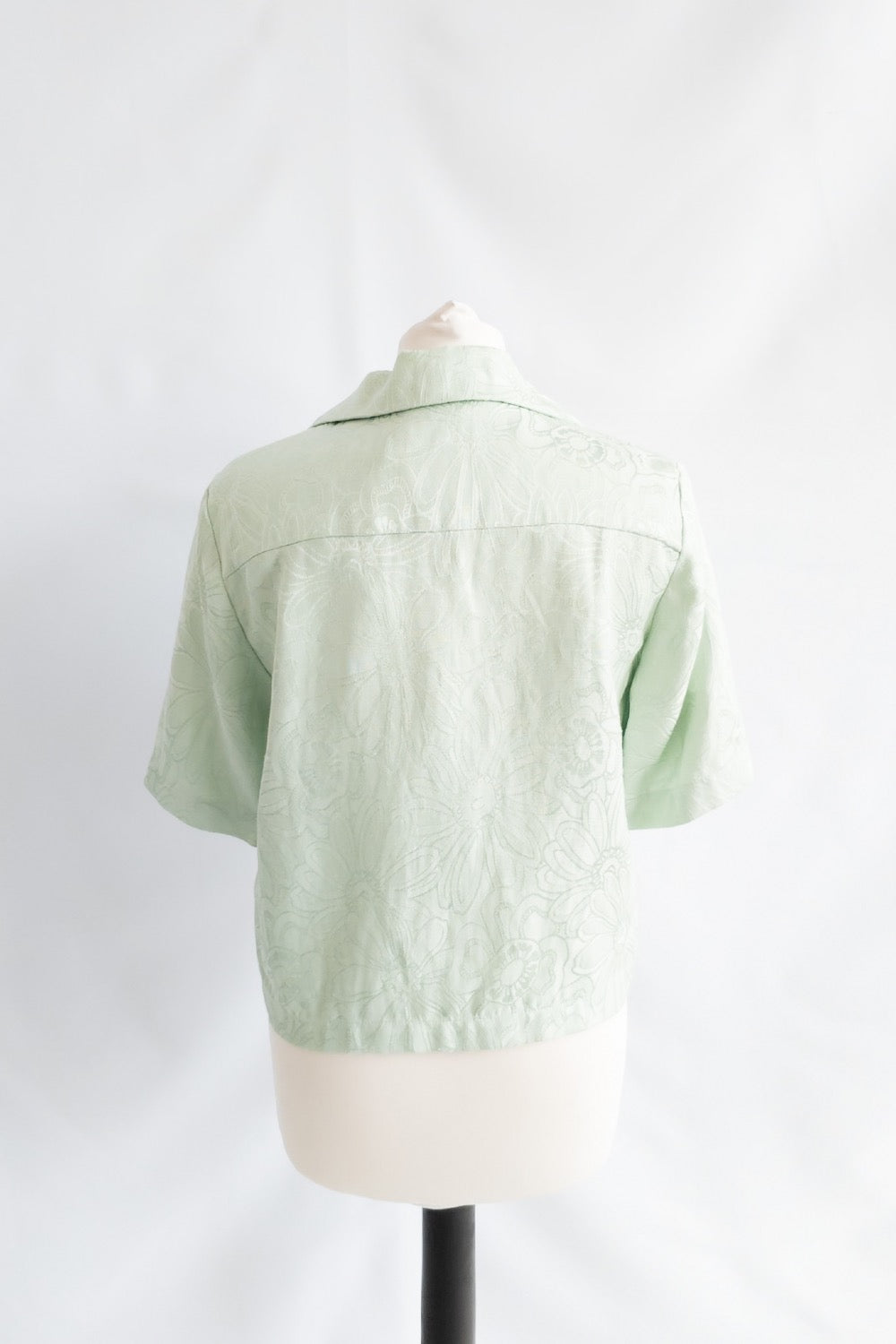 Sandro Ameline Mint Green cropped jacquard woven shirt UK 8