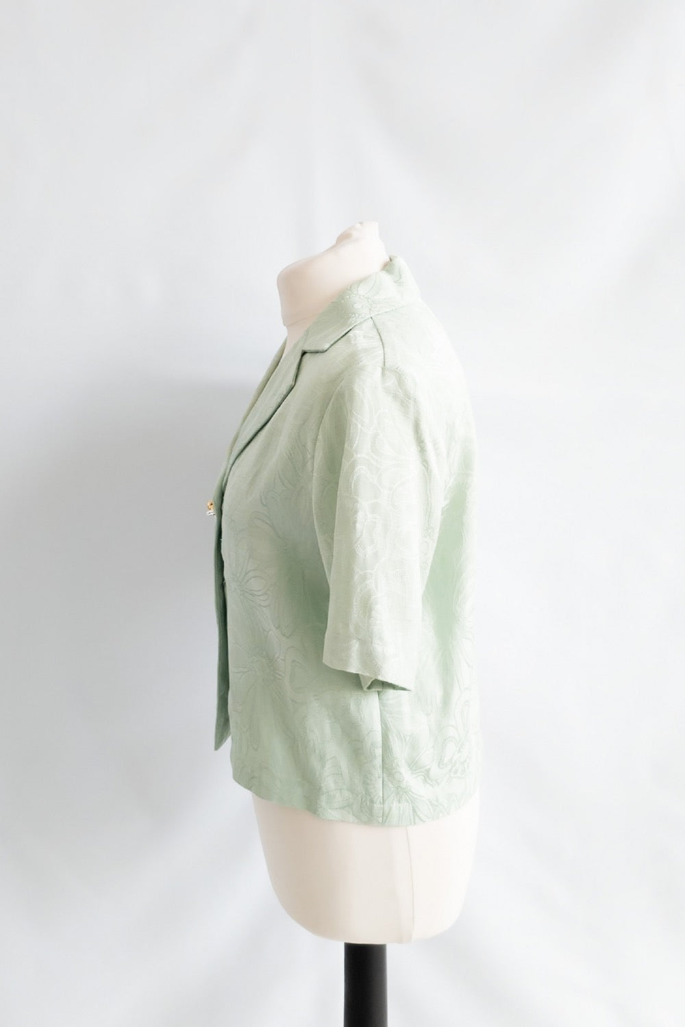Sandro Ameline Mint Green cropped jacquard woven shirt UK 8