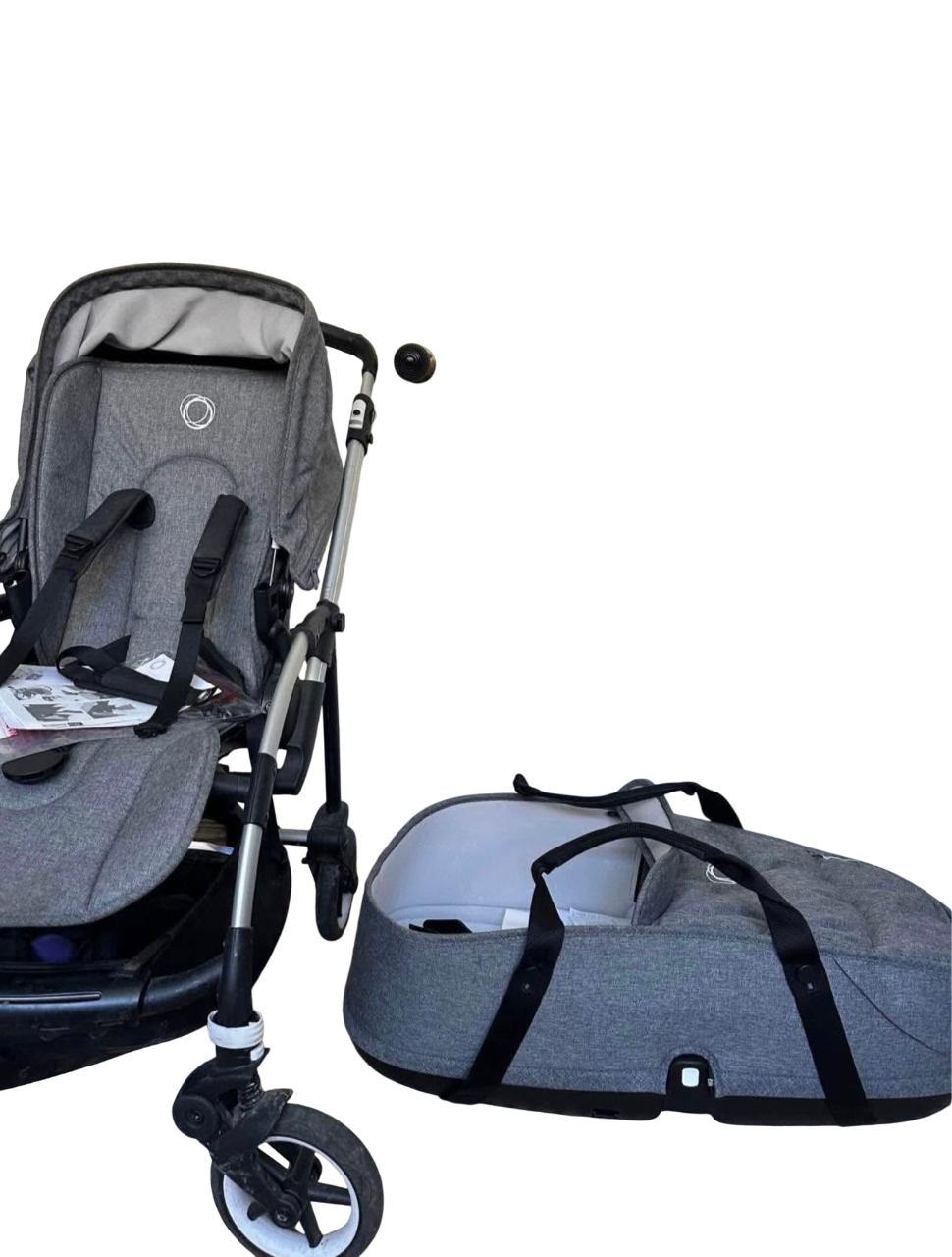 Bugaboo Grey Bee 6 Complete Carrycot/ Pushchair / frame and raincover