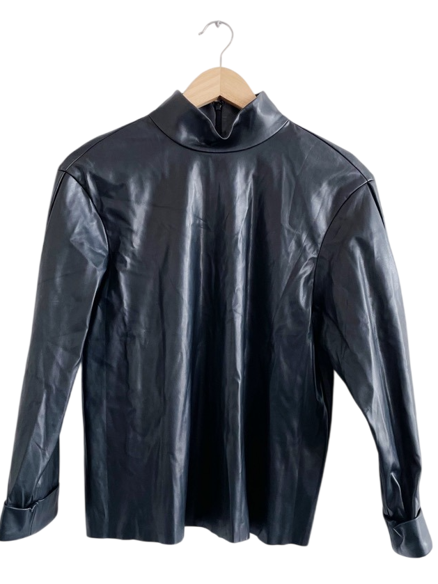 & Other Stories Black Faux Leather Top UK 8