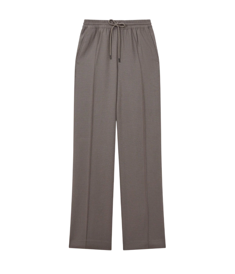 REISS Sunnie Drawstring Wide Leg Trousers In Mink Brown - Long Length UK 6
