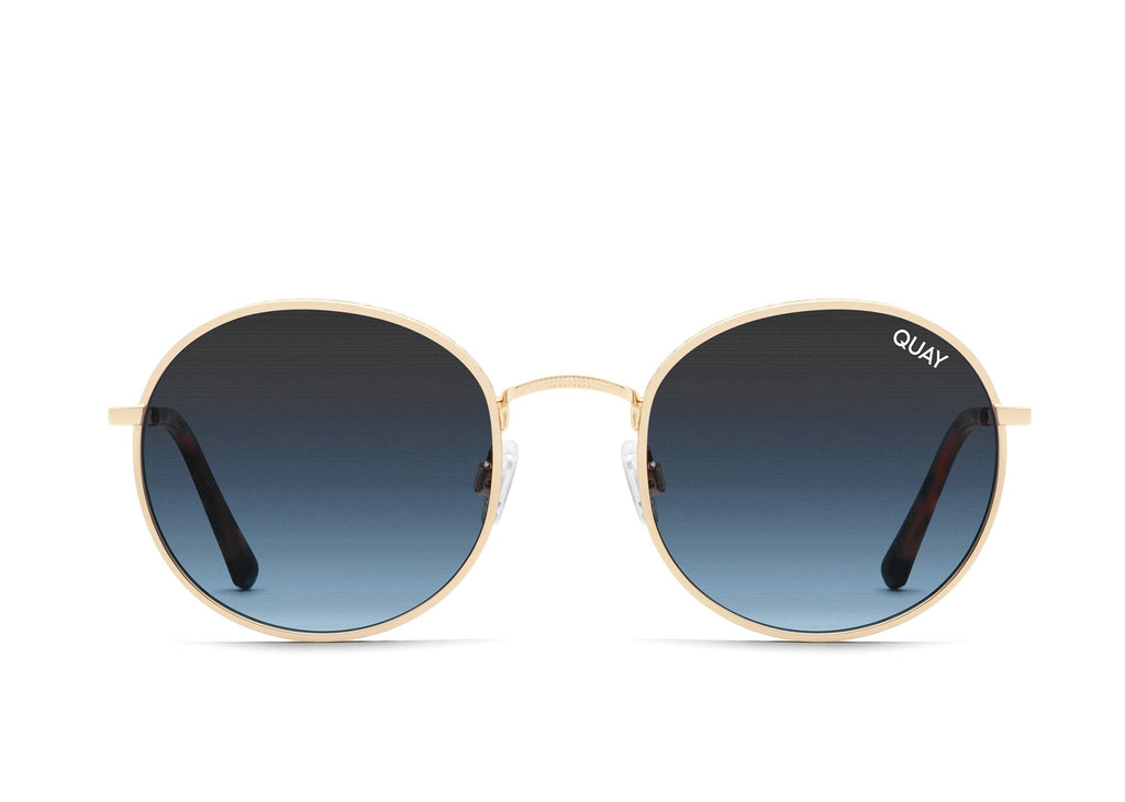 QUAY "Mod Star" Rhinestone-encrusted Metal Frame Gold Sunglasses In Case