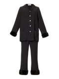 OLIVIA VON HALLE Black Casablanca Riri Faux Fur-trimmed Silk Crepe De Chine Pajama Set UK M