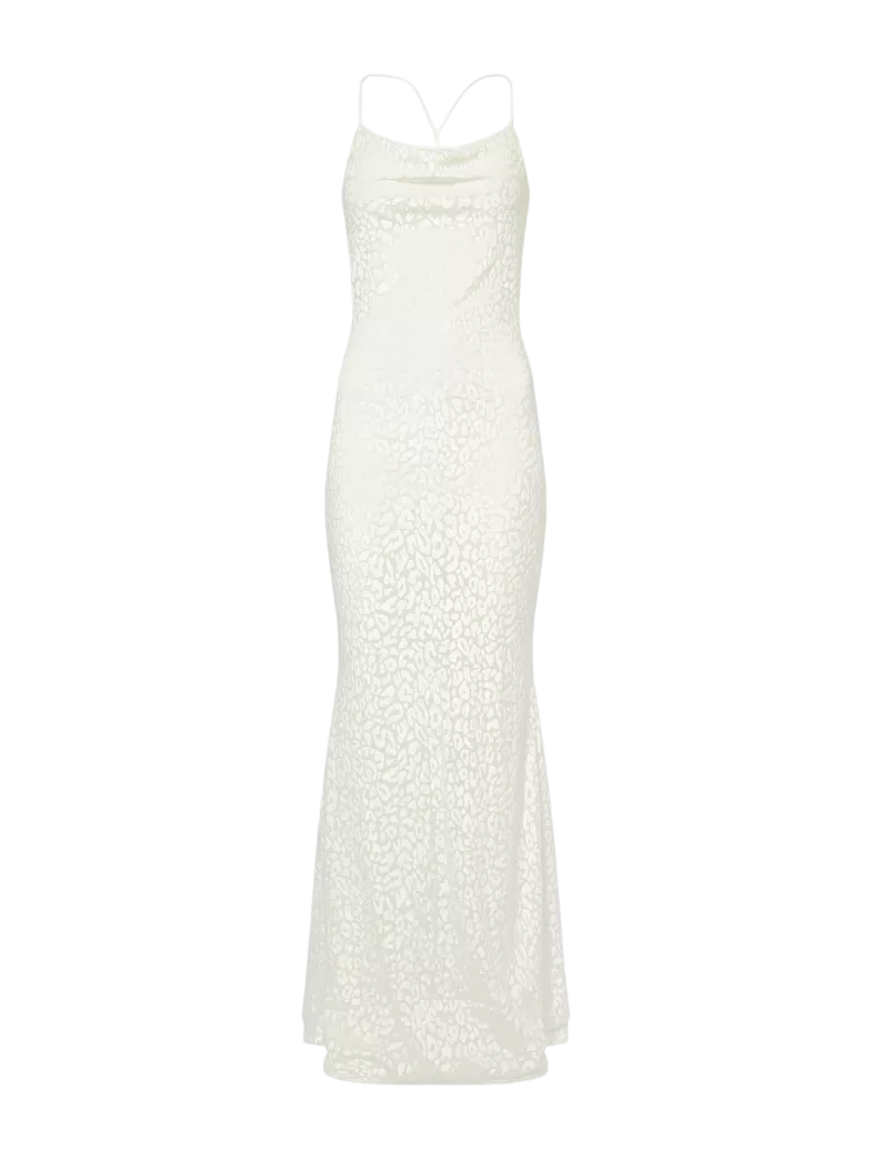 GRACE JACOB Cream Leopard Devore Luna Shimmer Maxi Dress UK XS