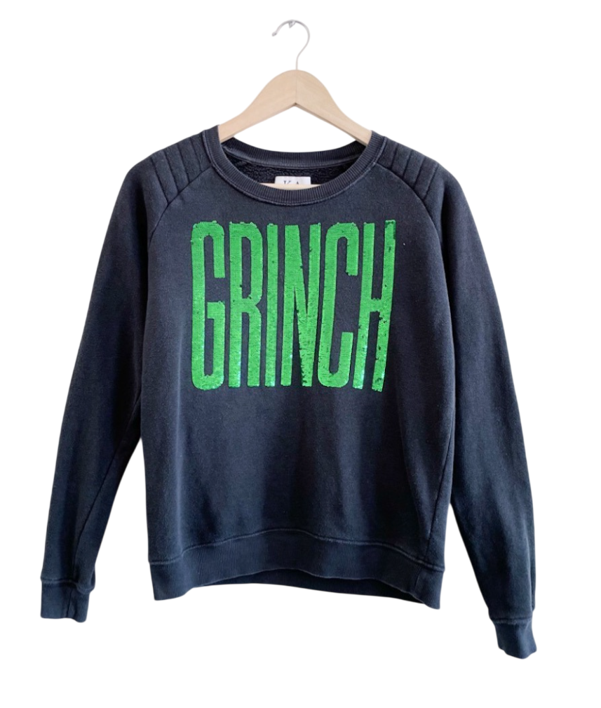 Zoe Karssen Grey & Green Sequinned Grinch Sweatshirt UK XS