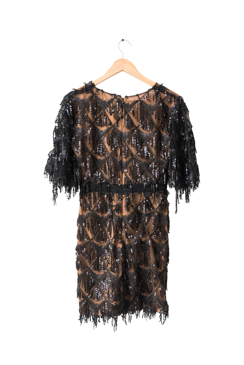 Nadine Merabi Black Lexie Beaded Sequin Mini Dress UK S/M