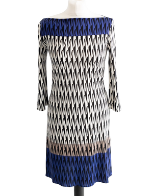 Diane von Furstenberg Multicolour Silk Boat Neck Geometric Mini Dress UK 8