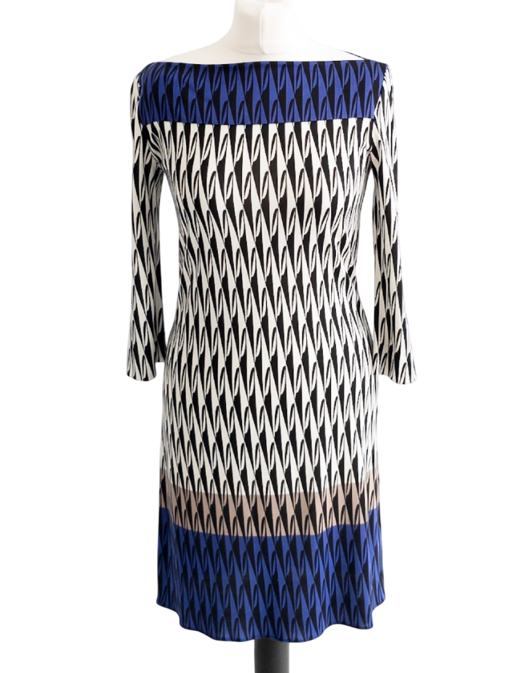 Diane von Furstenberg Multicolour Silk Boat Neck Geometric Mini Dress UK 8