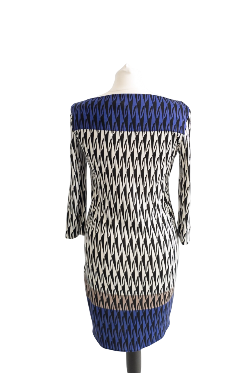 Diane von Furstenberg Multicolour Silk Boat Neck Geometric Mini Dress UK 8