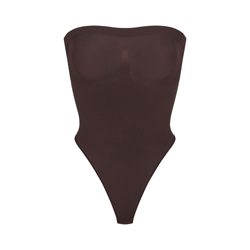 SKIMS Espresso Seamless Sculpt Strapless Thong Bodysuit UK S