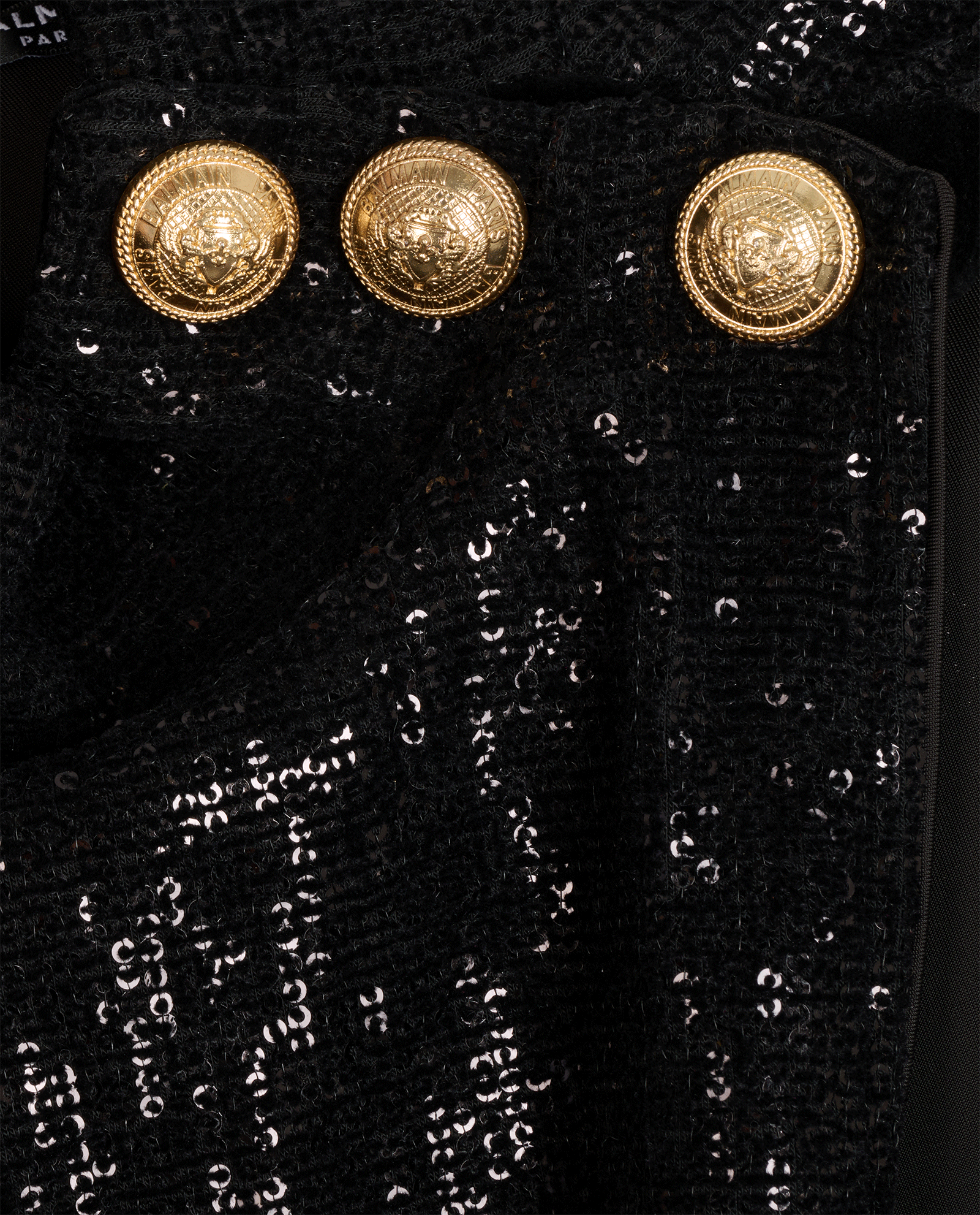 BALMAIN Black Sequined Velvet Turtleneck Top Fr36 UK 8