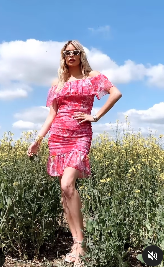 QUIZ Pink Floral Ruched Bardot Mini Dress UK 8