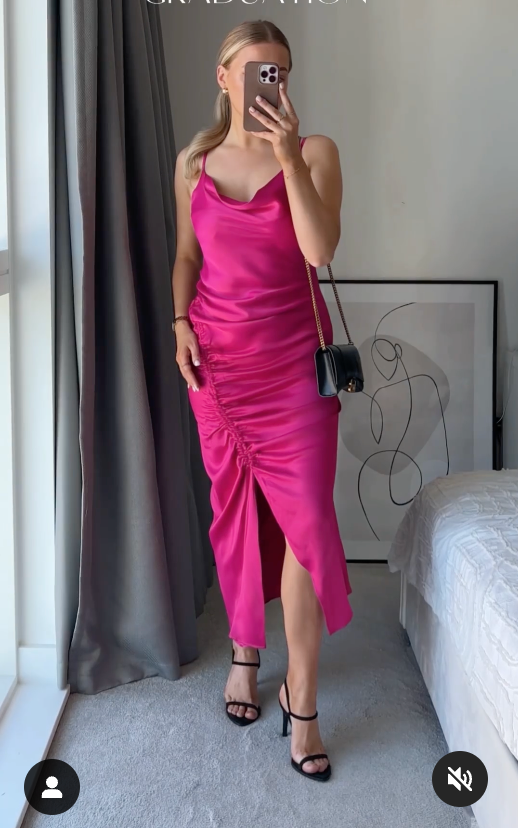 Oasis Pink Petite Ruched Side Slip Midi Dress UK 8