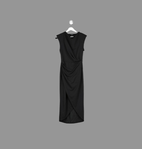 New Look Black High Neck Asymmetric Midi Wrap Dress UK 6