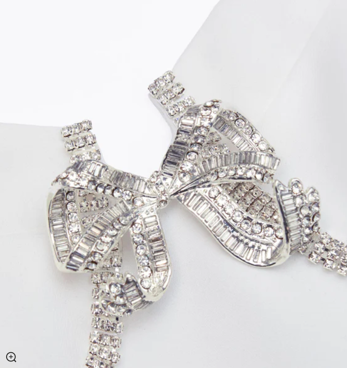 Self-Portrait White Bow-tie Crystal-embellished Crepe Mini Dress BNWT UK 16