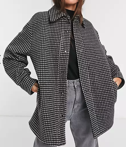 & Other Stories Oversize Mini Houndstooth Shacket In Black BNWT UK L