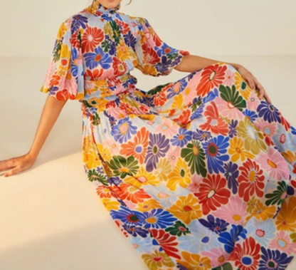Farm Rio Multicoloured Sunny Daisy Sand Maxi Dress UK XS