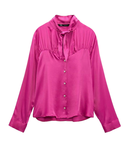 ZARA Pink Satin Blouse With Pearl Detail Buttons BNWT UK S