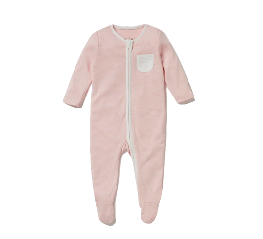 Mori Baby Blush Pink BAMBOO / ORGANIC COTTON  Striped CLEVER ZIP Sleepsuit BNWT Newborn
