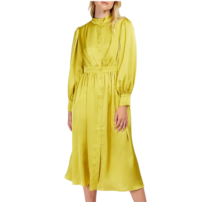 Somerset by Alice Temperley Green Button Front Satin Midi Dress, Lime BNWT UK 14