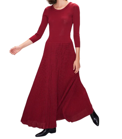 Claudie Pierlot Cherry Red Long Knit Dress With Pearl Button Back Detail BNWT UK 8