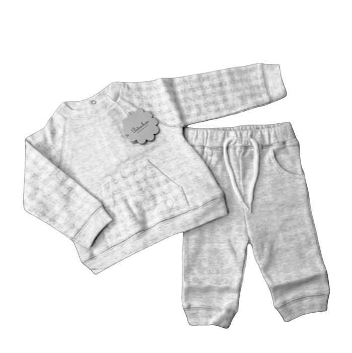 Patachou Baby Boys Light Grey Check Jersey 2-piece Set BNWT  3-6 Months