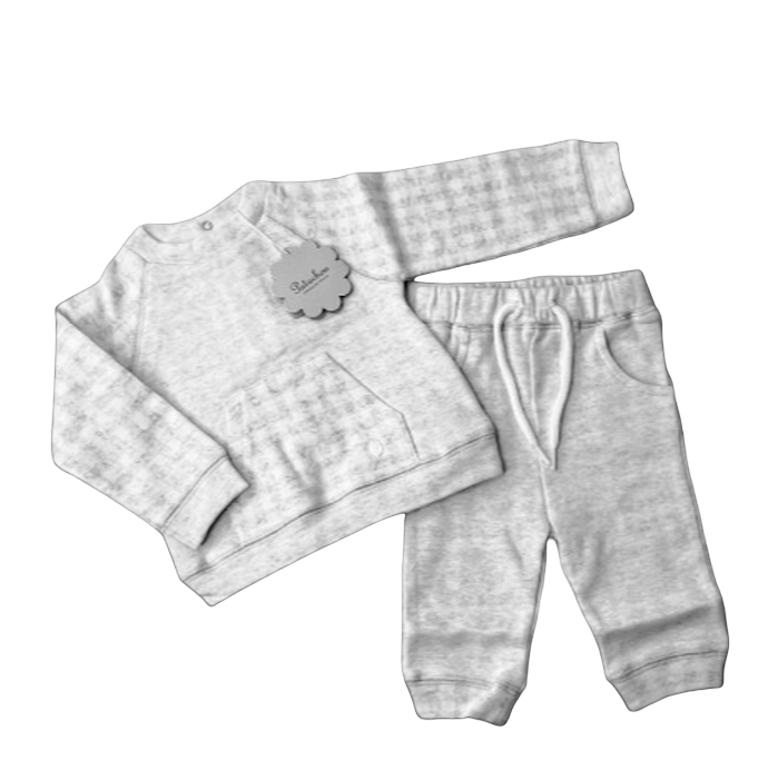 Patachou Baby Boys Light Grey Check Jersey 2-piece Set BNWT 9-12 Months