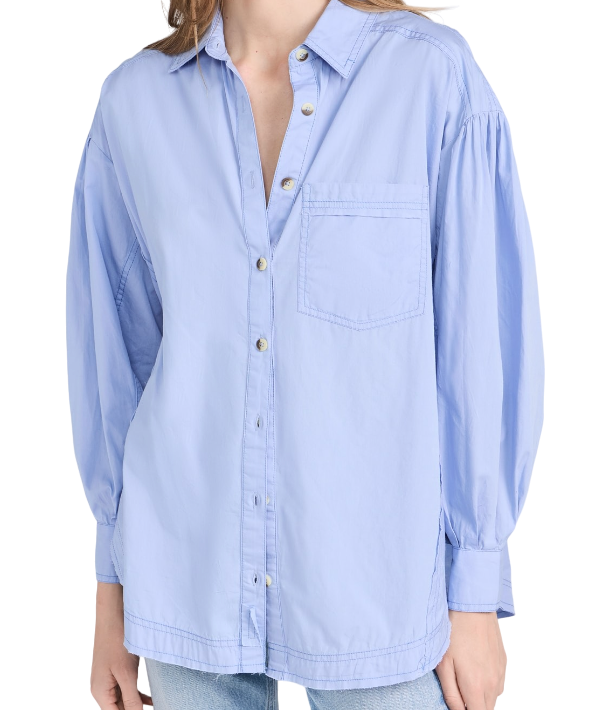 Free People Blue Happy Hour Solid Shirt UK M