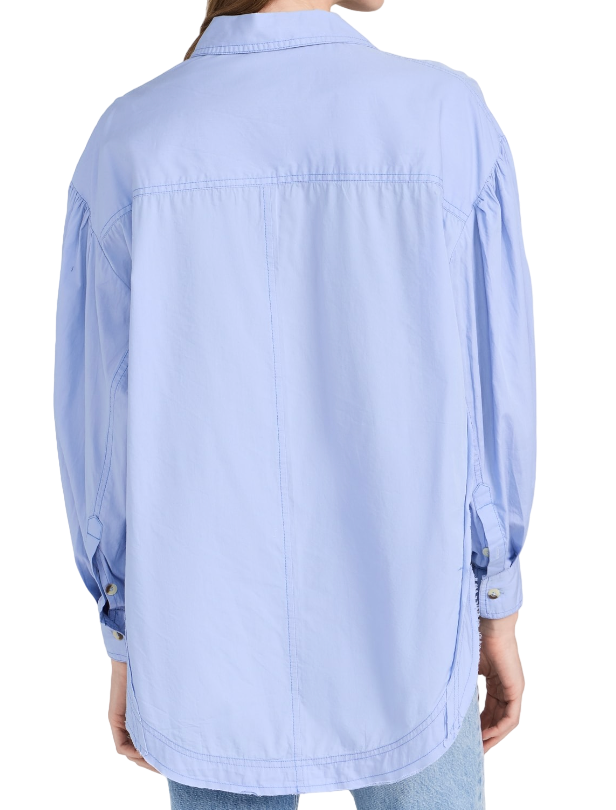 Free People Blue Happy Hour Solid Shirt UK M