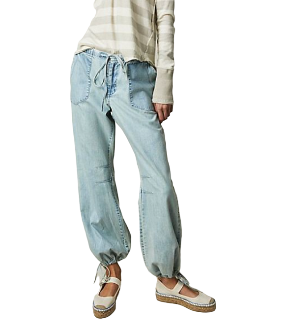 Free People Blue Play Hard Low Rise Flare Trousers UK L