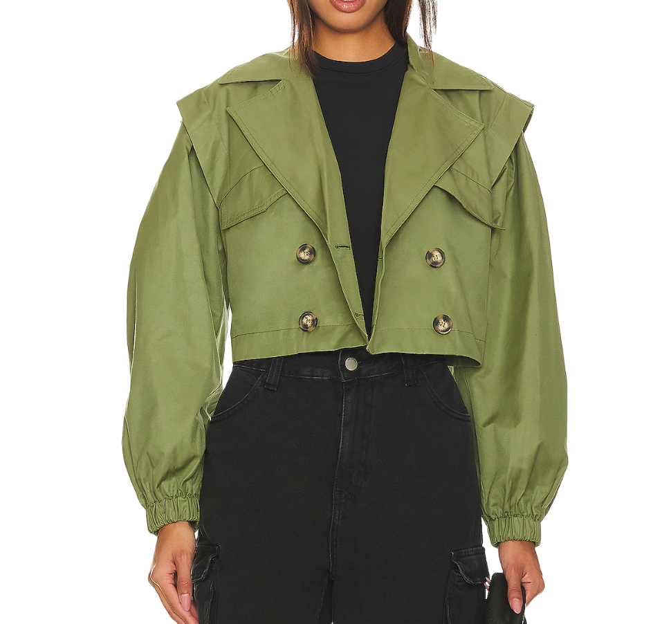 Free People Green Looking Glass Cropped Trench Coat UK XS