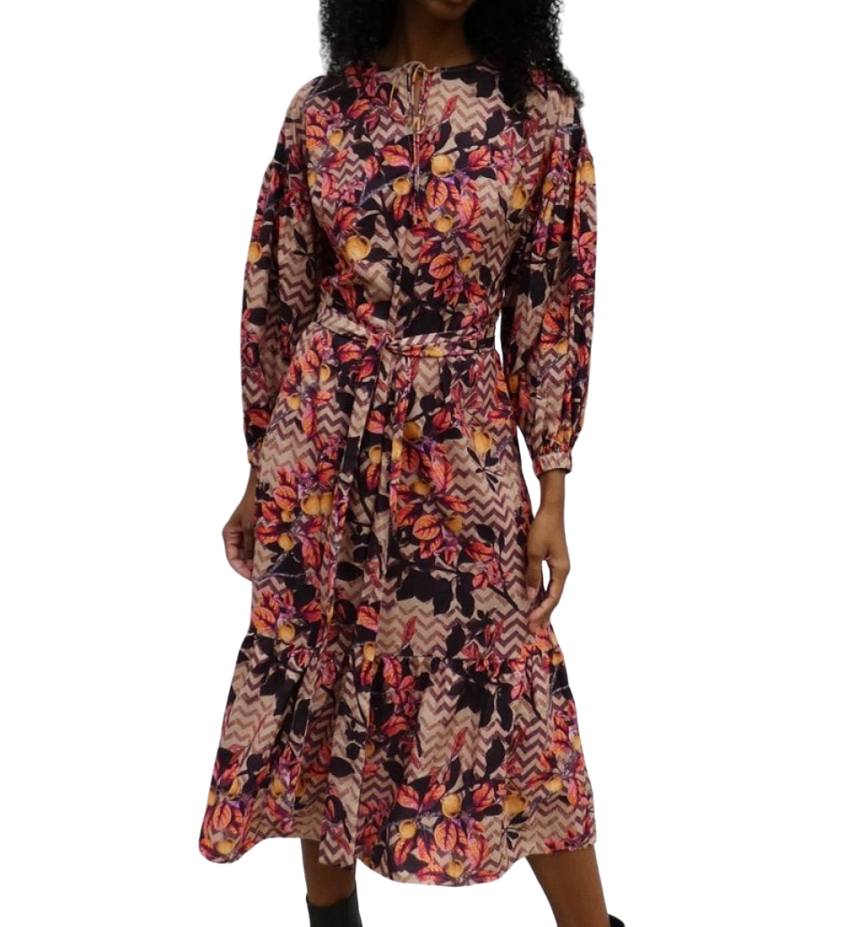 Raishma Brown Kiera Autumn Floral Midi Dress UK 18