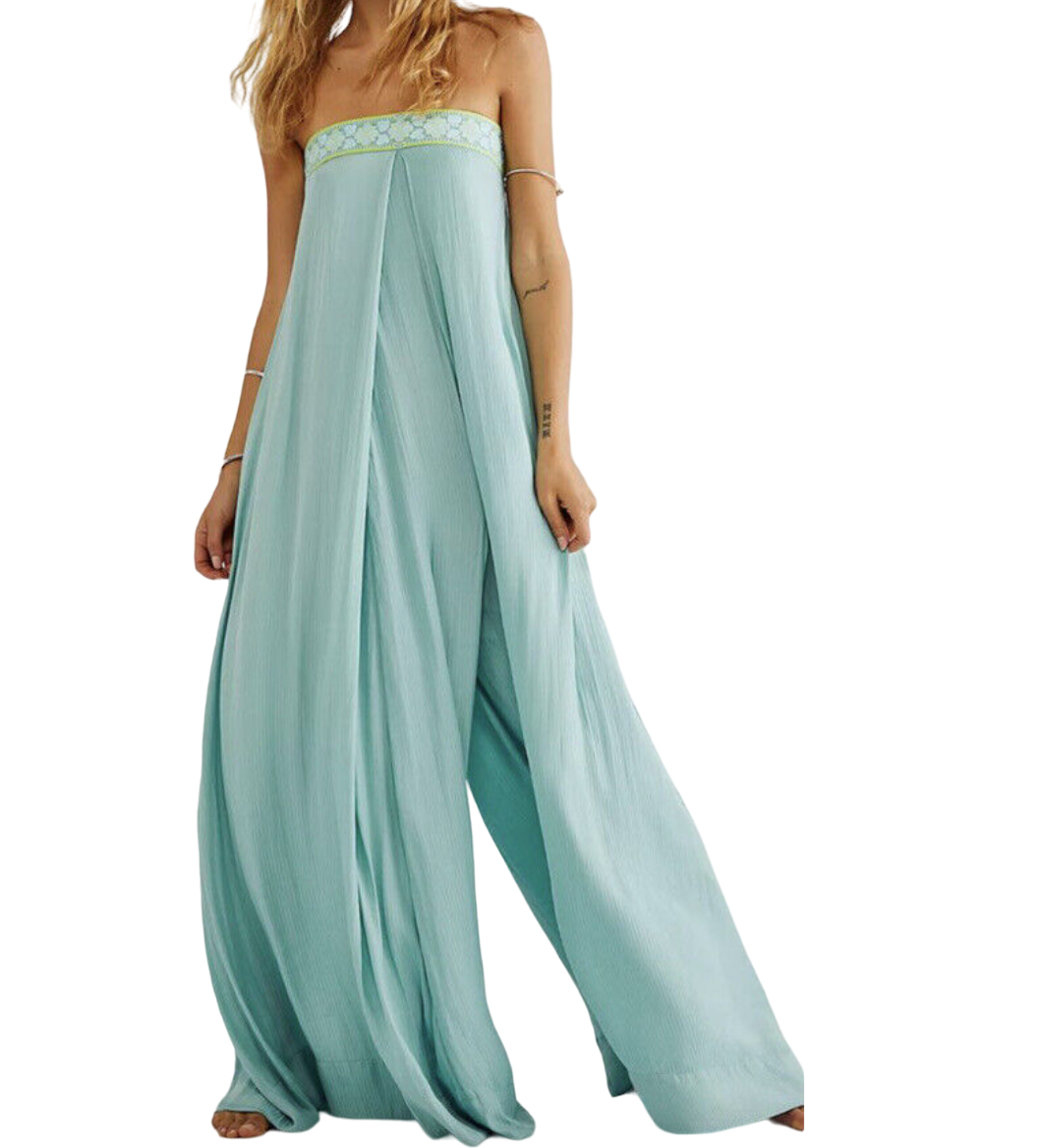 Free People Green Solid Serendipity One Piece Jumpsuit UK S
