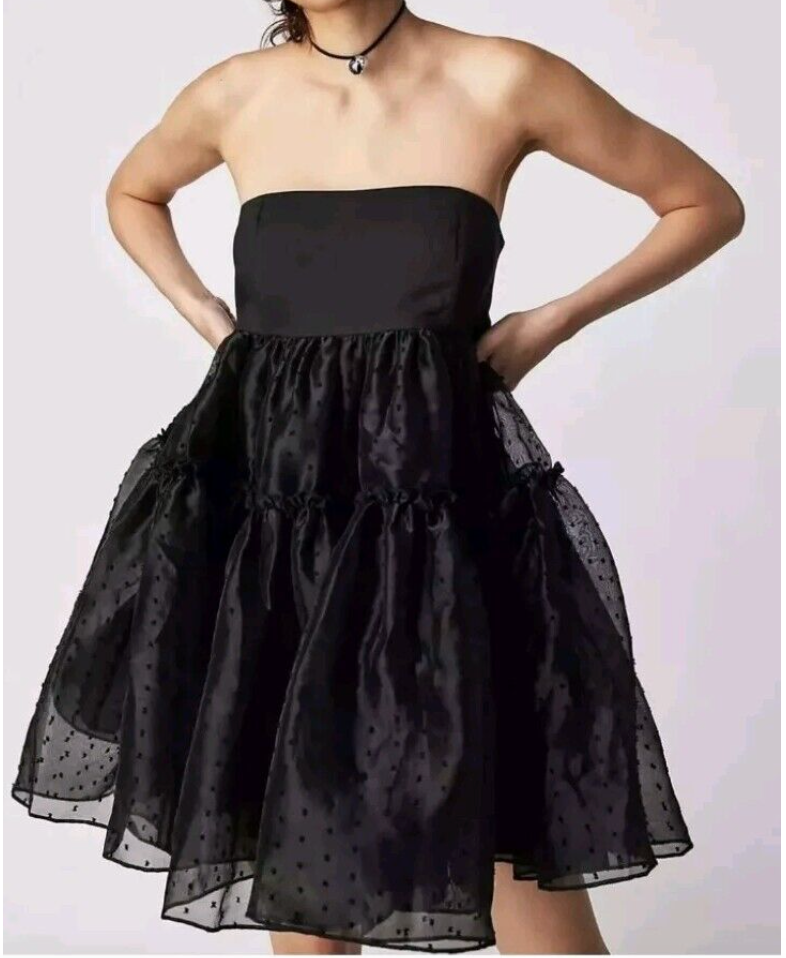 Free People Black Theo Spring Puff ball Dress UK M